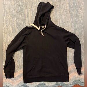 Buck Mason Medium Black Midweight Hoodie with Cream Drawstrings